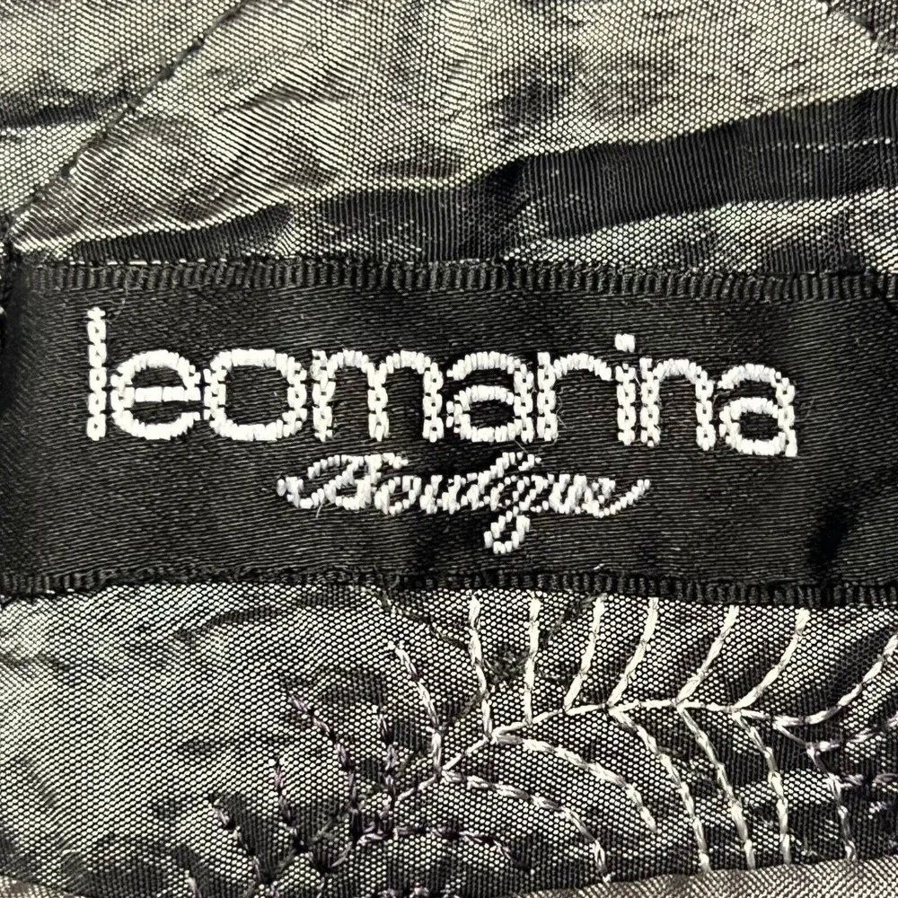 Leomarina Boutique Women Jacket Grey Quilted Embroidered Full Zip Side Pockets‎